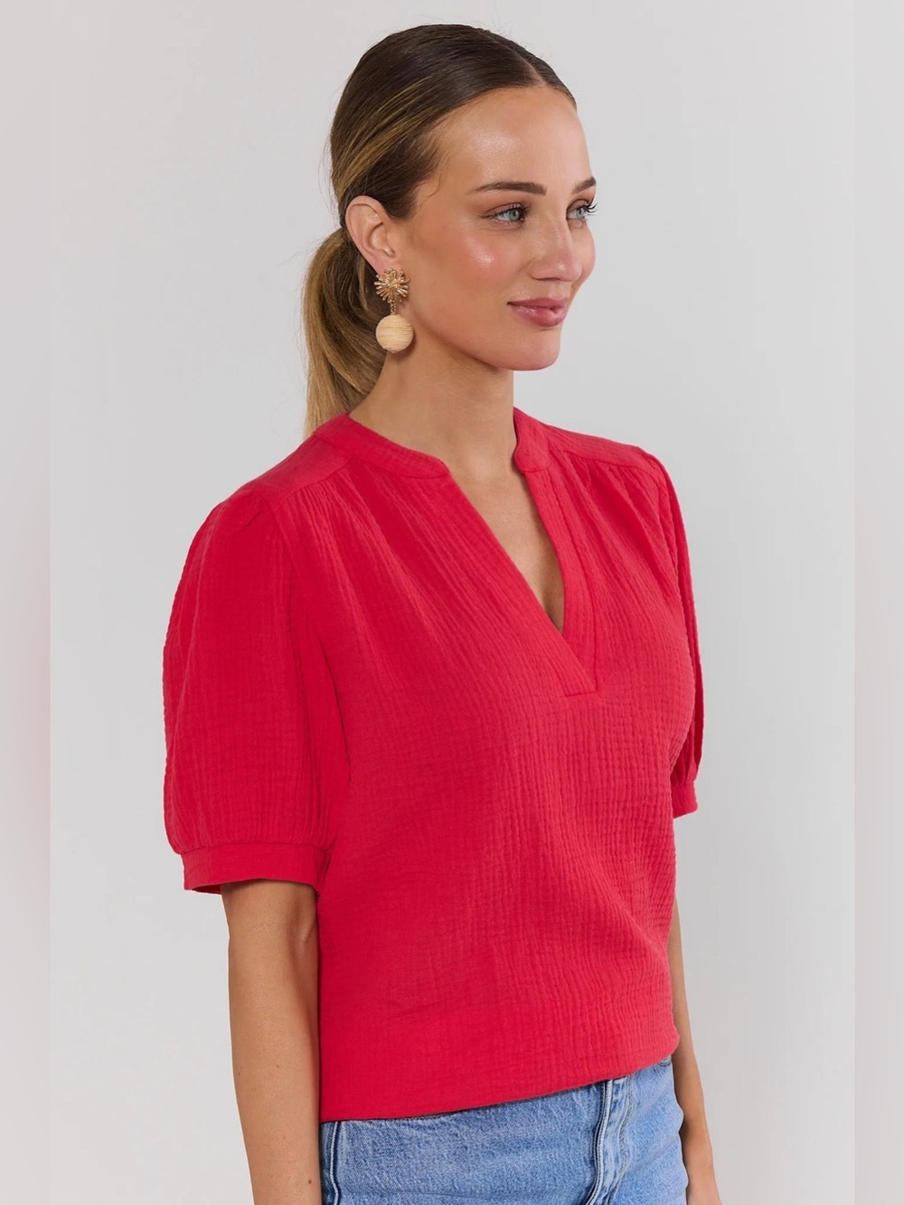 NWOT Avara Tammy 100% Cotton Lightweight Gauze Top Red Size M - Picture 4 of 11